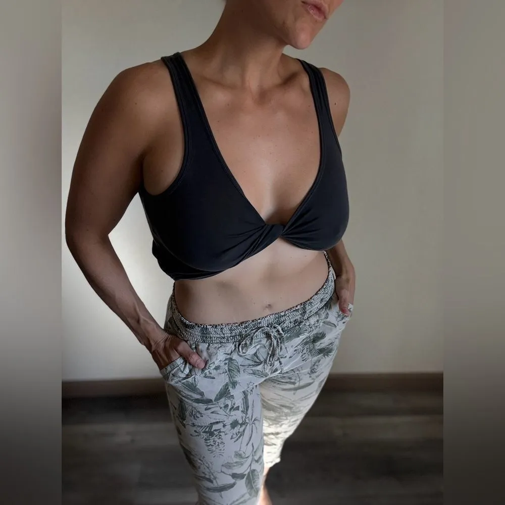 Lucky Brand Joggers Floral Tropical Pull On Small Khaki Green - Image 3