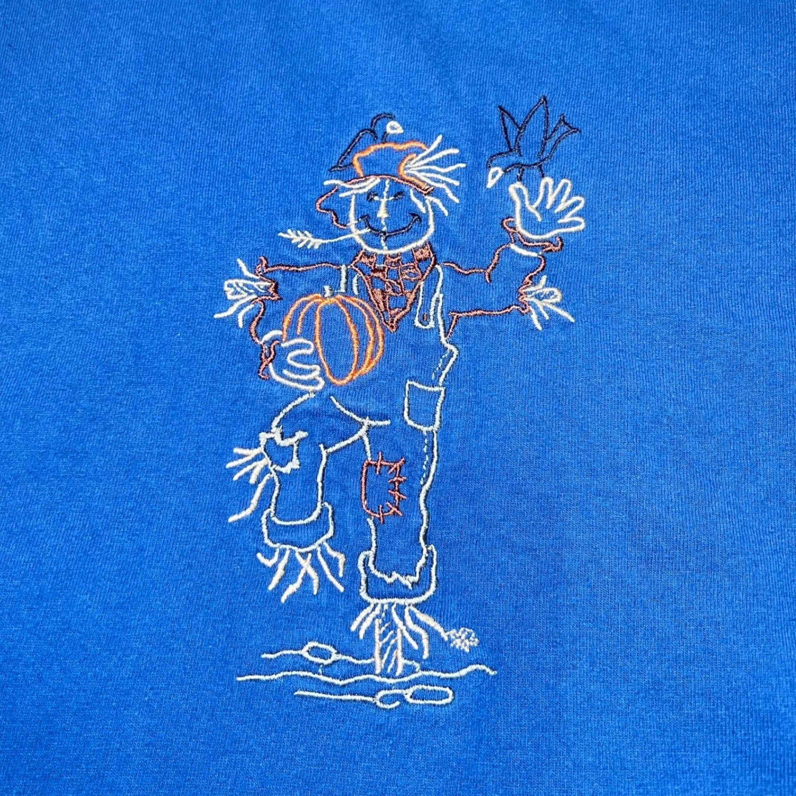 Lee Vintage Scarecrow Pumpkin Embroidered T Shirt Womens Large Blue Autumn Fall - Image 7