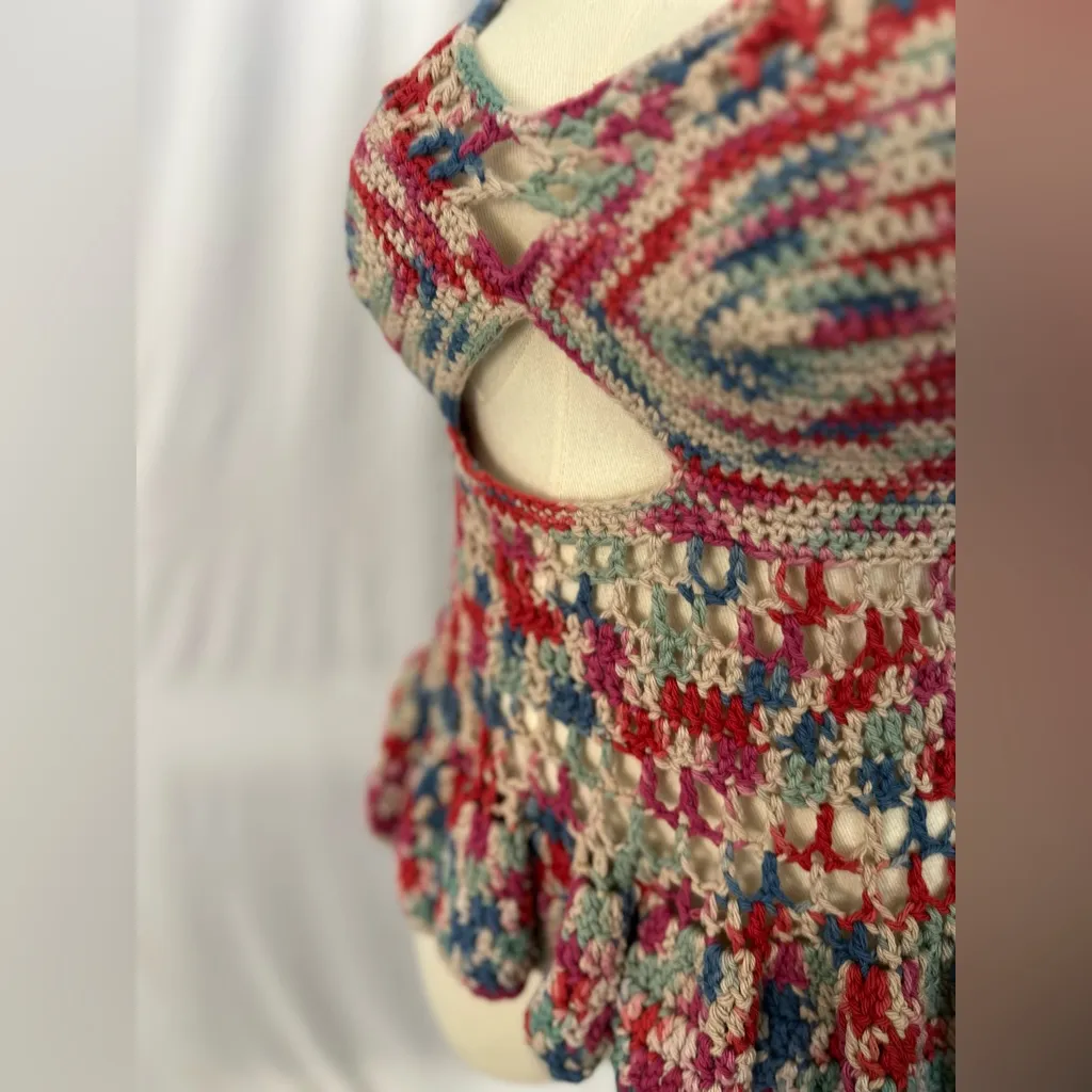 Handmade Crochet Halter Top Boho Cutout Peplum Multicolor (1071) - Image 10