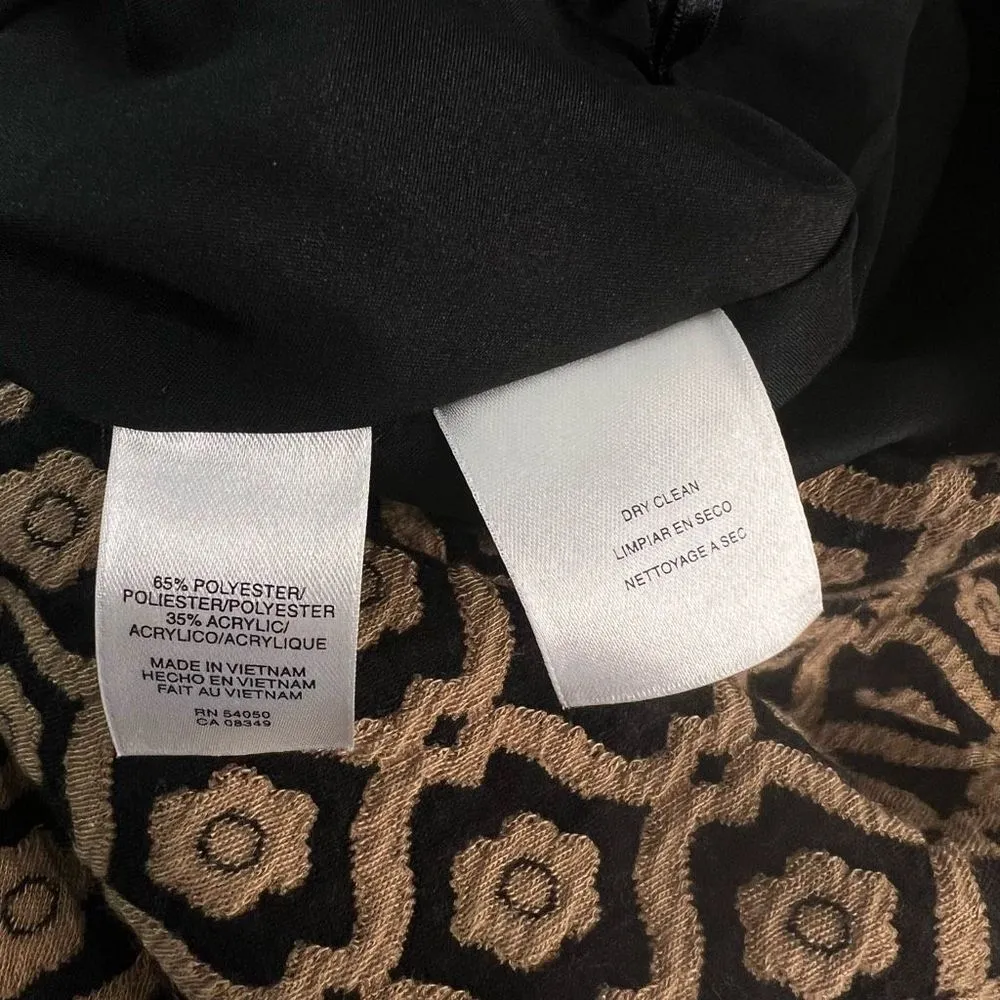 Nine West Women's Allover Print Sleeveless Roll Collar Tan Knit Sheath Dress 10 - Image 9