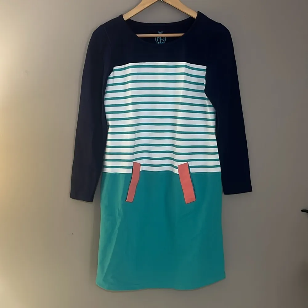 Tracy Negoshian French Terry Striped/ Color Block Dress Medium - Image 4