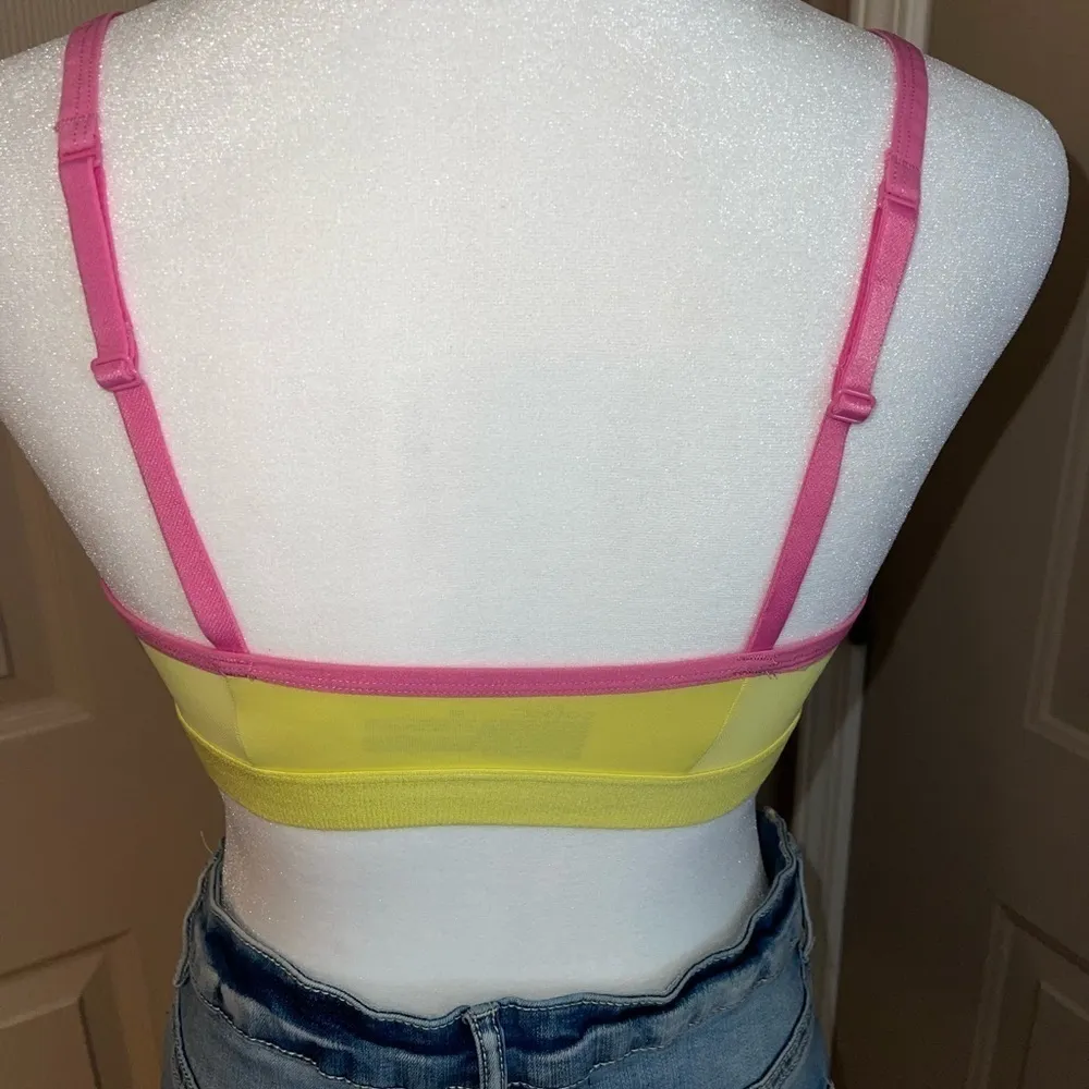 Colsie lined bralette in yellow with pink trim. Size XS - Image 2