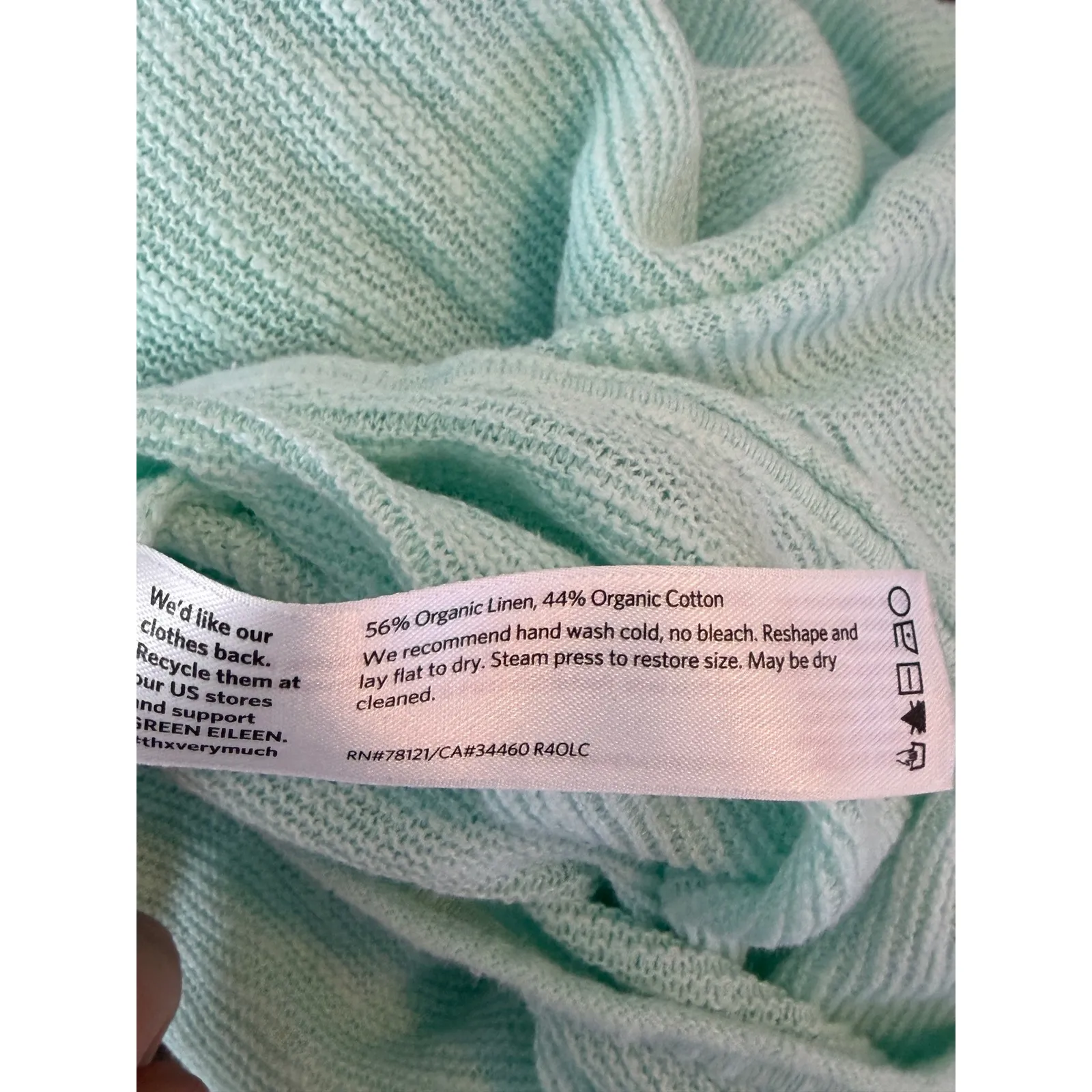 Eileen Fisher V Neck Lightweight Knit Sweater Mint Green LG Organic Linen Cotton - Image 7