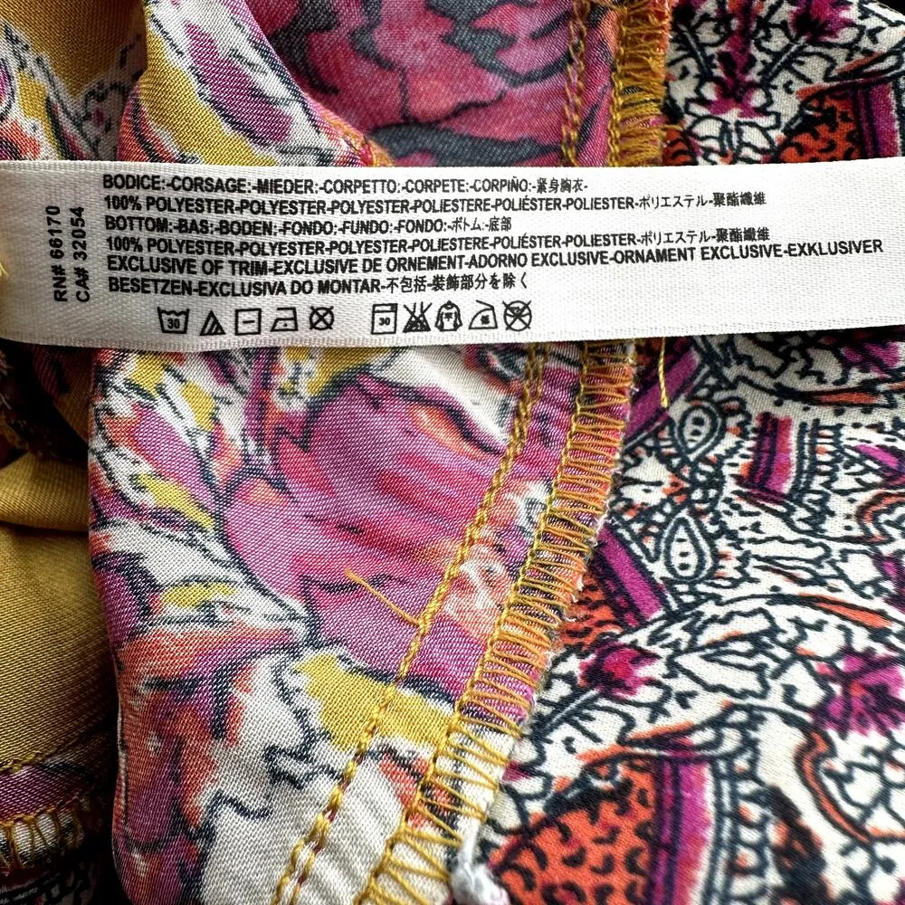 Free People Move Lightly Satin Tank Top Floral Scoop Neck Cami Yellow Pink XS - Image 4