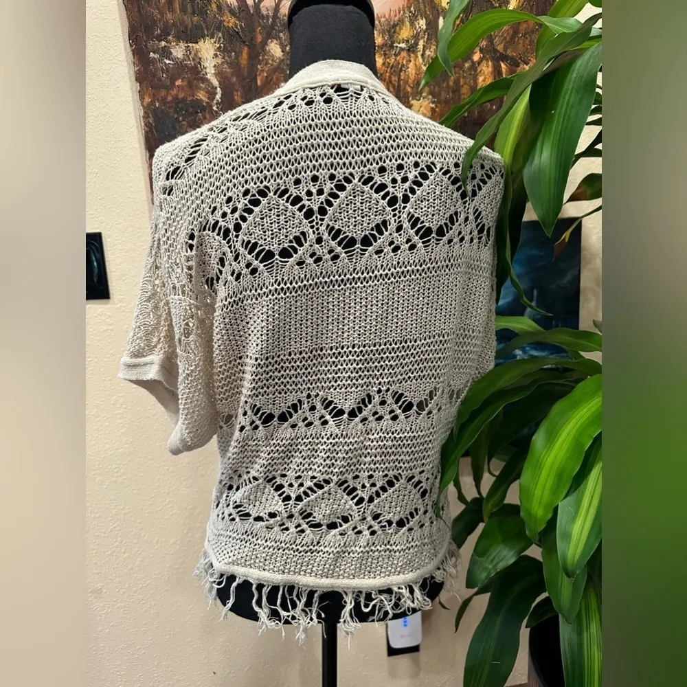 EUC  Bongo Womens Tassels Lace Bolero Shrugs Short Sleeve Crop Sz L - Image 3