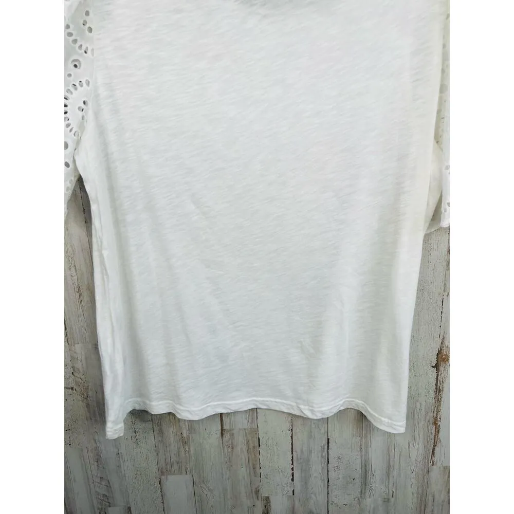 T Tahari White Eyelet Embroidered Lace Short Sleeve Blouse Size XL - Image 7