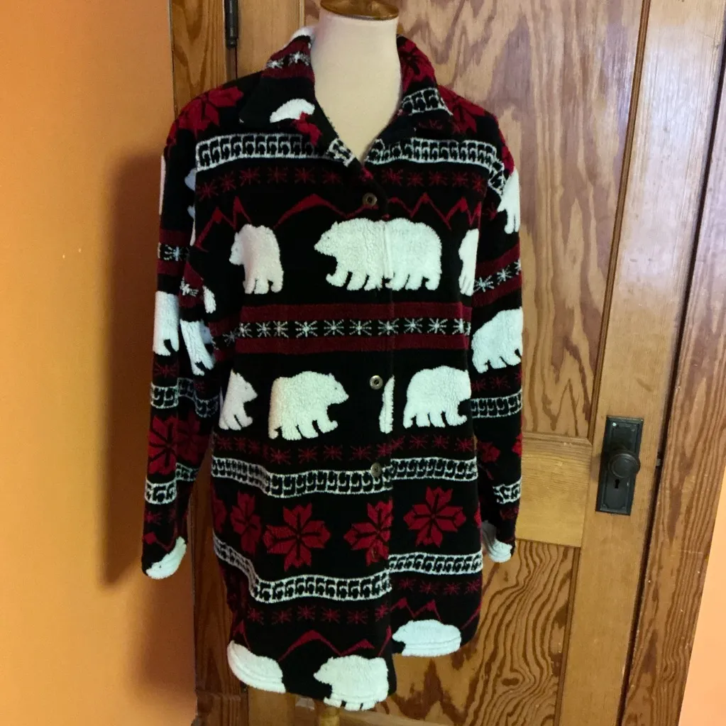 Vtg 90s polar bear fleece jacket Black Size L - Image 12