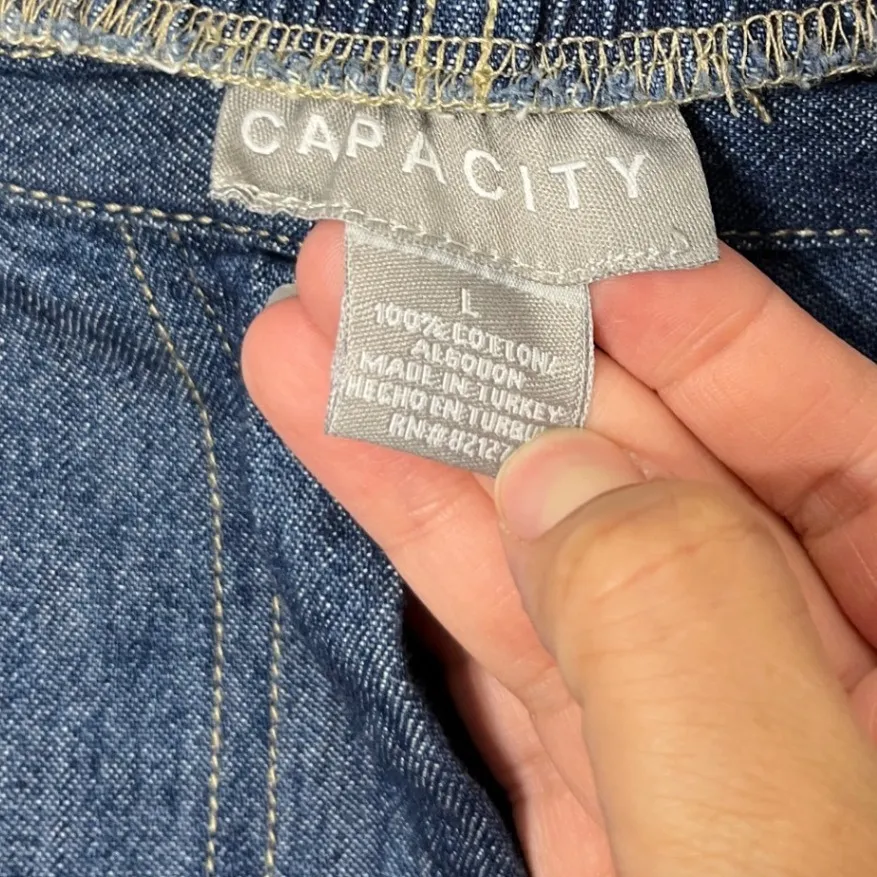 CAPACITY Women's Denim‎ Maxi Skirt Floral Corduroy Panel Slit Size L Brown - Image 4