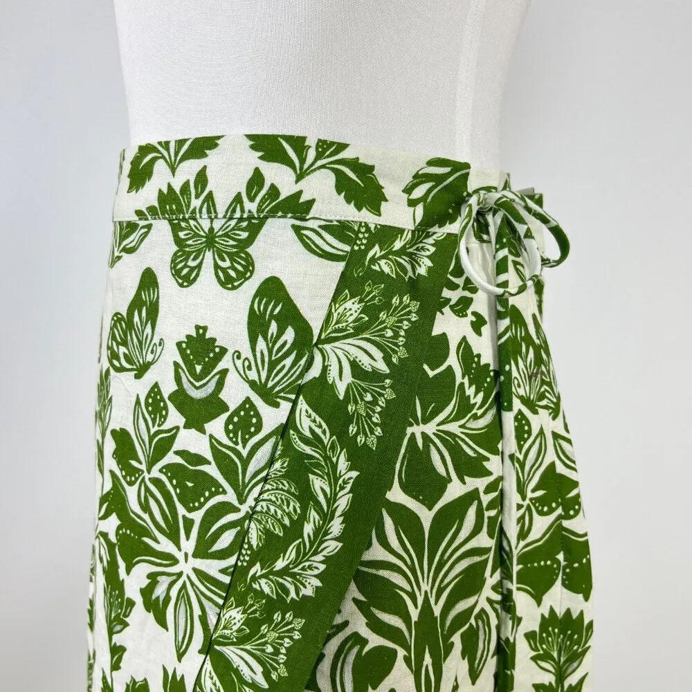 NWOT FARM RIO Floral Beaded Tassels Linen-blend Midi Skirt In Green Size M - Image 6