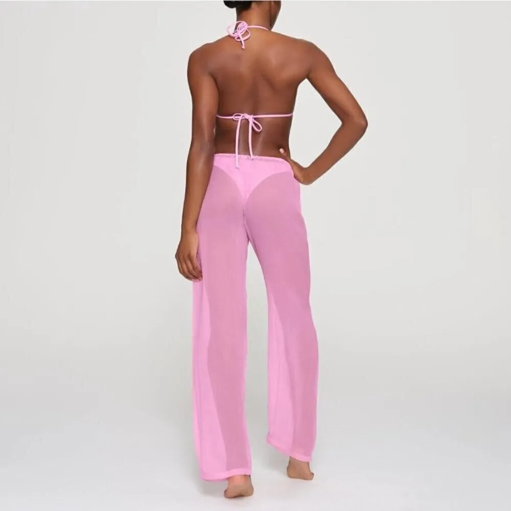 NWT Skims Silk High Rise Wide Leg‎ Sheer Pants in Light Pink Beach Plus Size 4X - Image 10