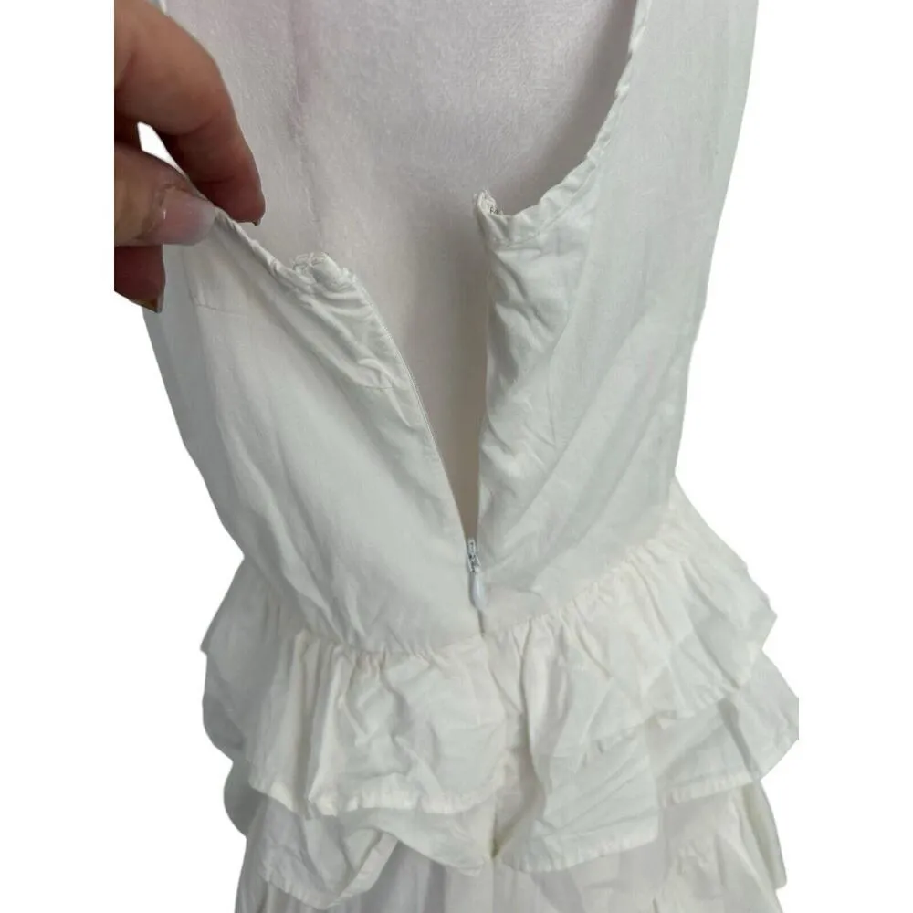 Anthropologie Midi Dress Women White Shoulder Tiered Cotton Size 6 - Image 6