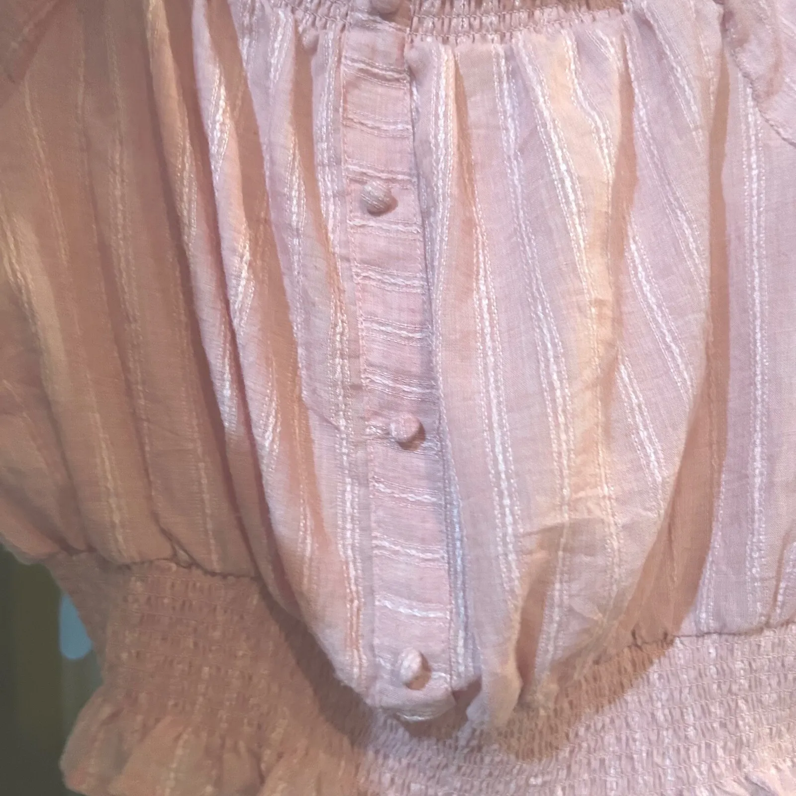 Fashion On Earth Smocked Top Blouse Off Shoulder Striped Pink Large - Image 6