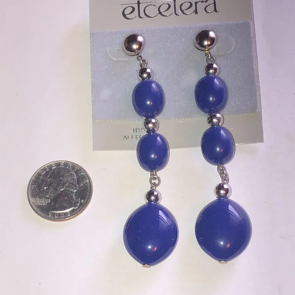 Etcetera Vintage Blue Beaded Retro Boho Dangle Earrings - Image 3