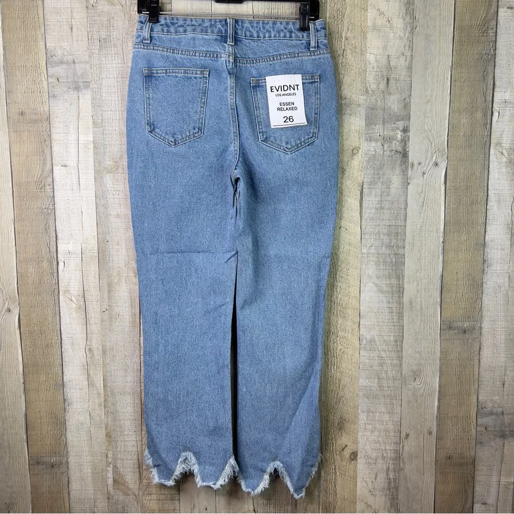 EVIDNT Los Angeles Size 26 Essen Relaxed V-Shaped Cut Raw Hem Blue Denim Jeans - Image 2