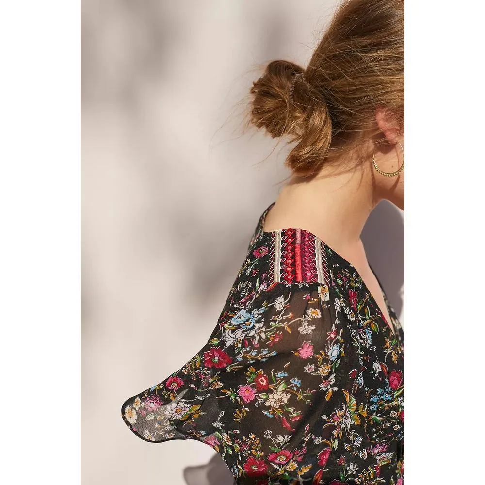 Rana Gill for Anthropologie artemisia black floral dress size small - Image 4