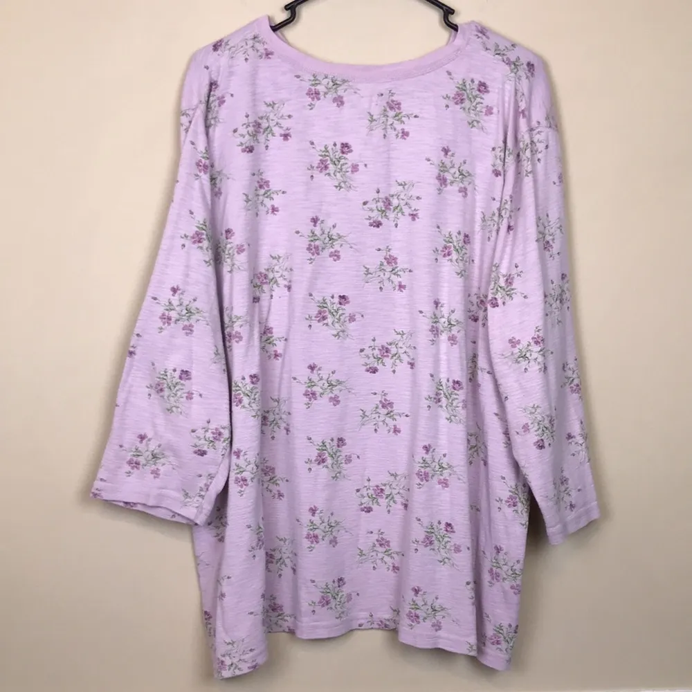 Chaps Women’s Floral Print Purple Quarter Button-Up 7/8 Sleeve Henley Shirt - Image 6
