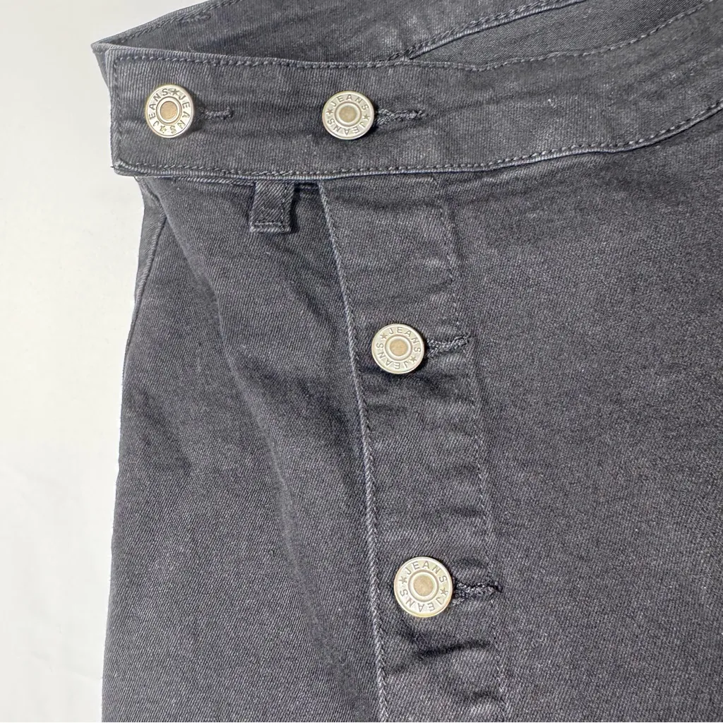 NWOT Button Front Split Denim Midi Skirt – High Waist Slim Fit Pencil Skirt (XL) Black - Image 9