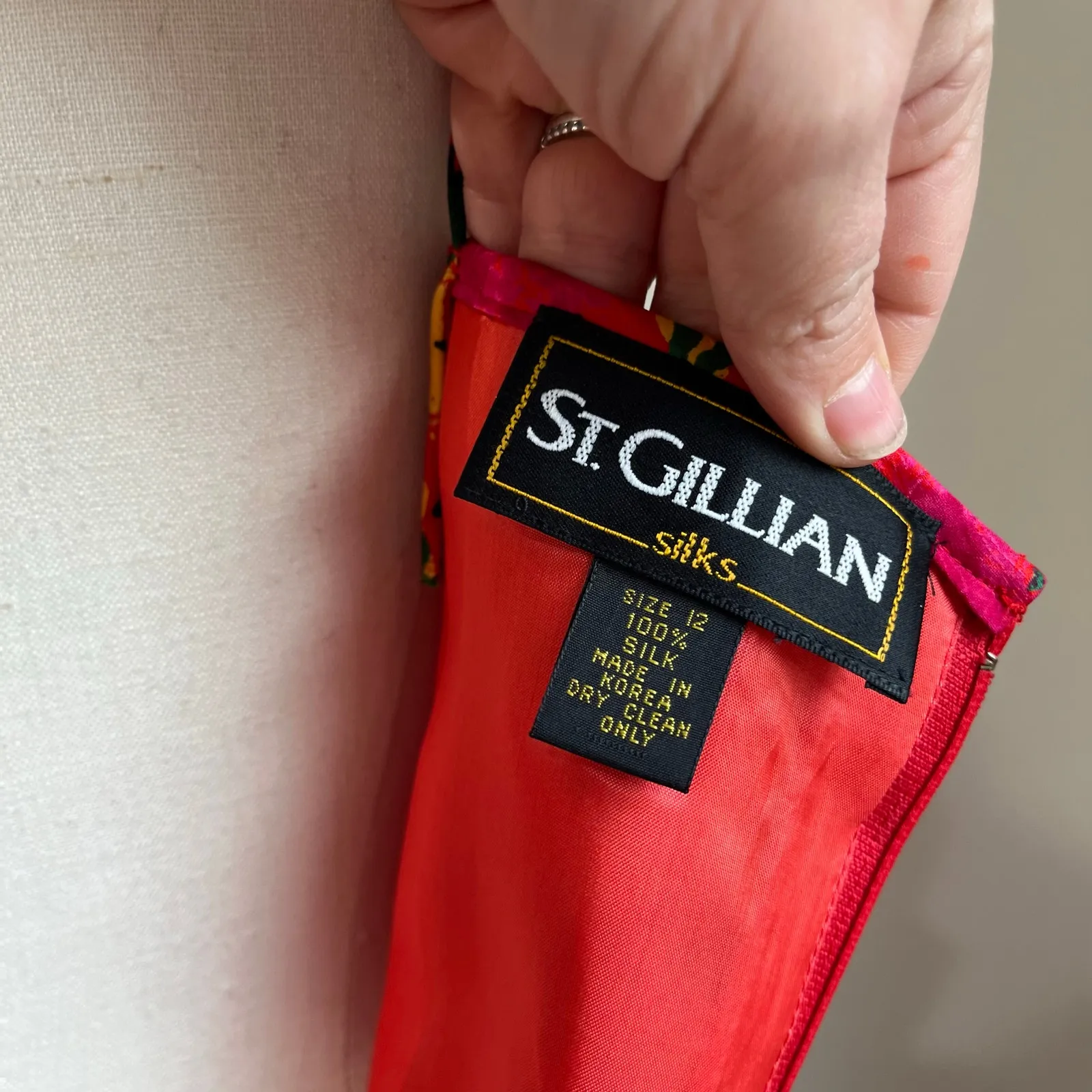 St Gillian 100% Silk Floral Slip Dress Women’s 12 Midi Bright Pink Yellow Red - Image 6