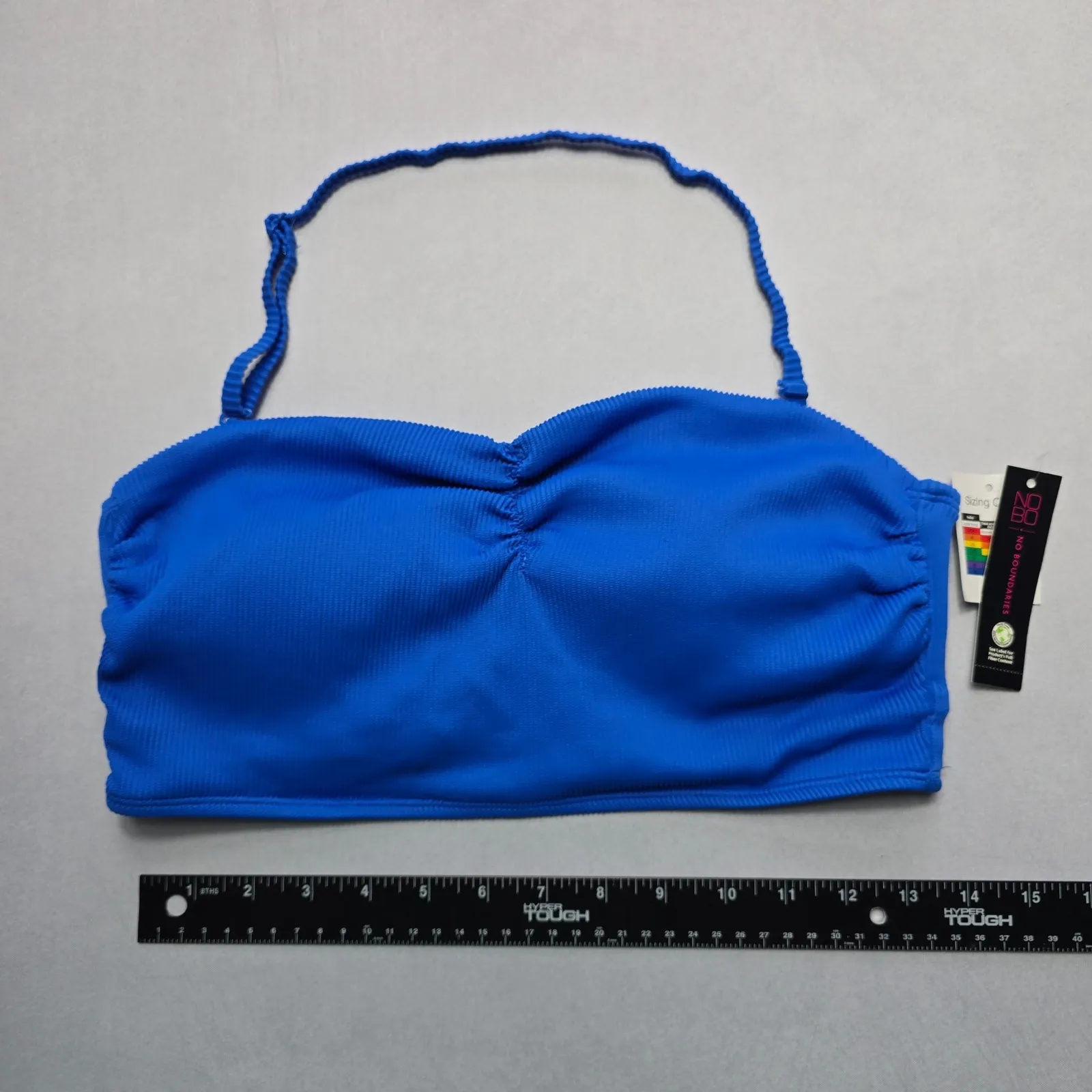 No‎ Boundaries Blue Ribbed Padded Bandeau Halter Swim Bra Beach Bikini Top Large - Image 3