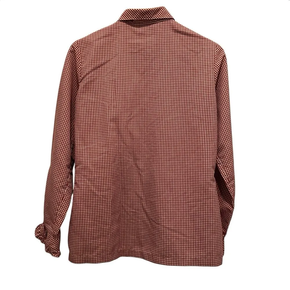 VTG ESSAY Ruffle Front Blouse Sz S Button Up Red Tan Western Retro Farmhouse - Image 3