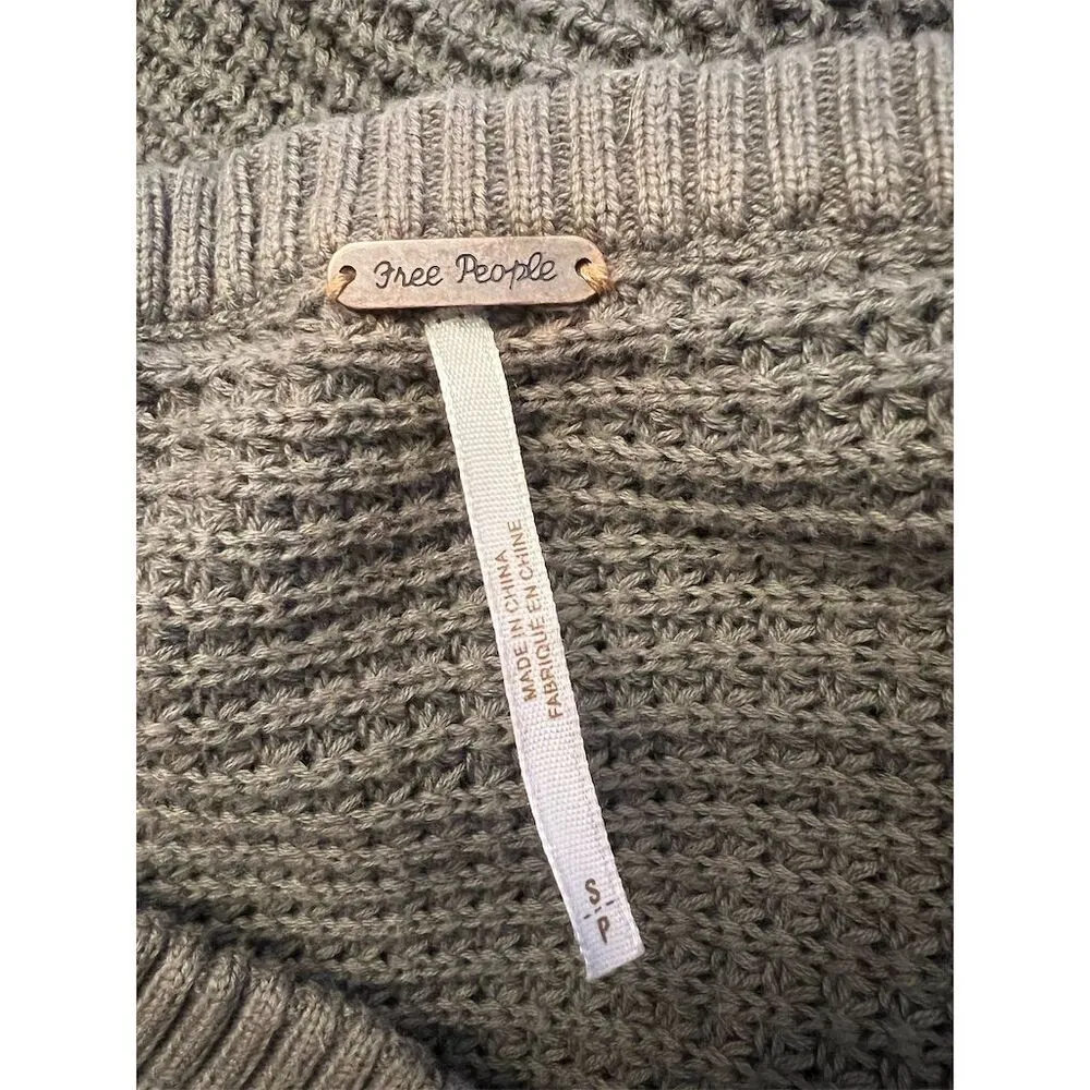 Free People Women’s Moonshine Cold Shoulder Thermal Waffle Knit Sweater Green S - Image 5