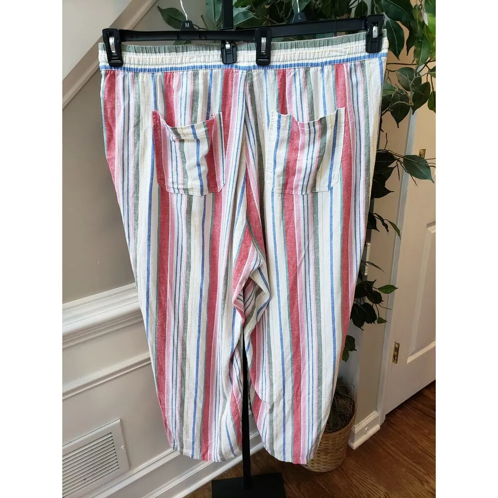 Old Navy Ankle Pants Womens 2X Plus Multi Striped Linen Relaxed Fit Drawstring - Image 4