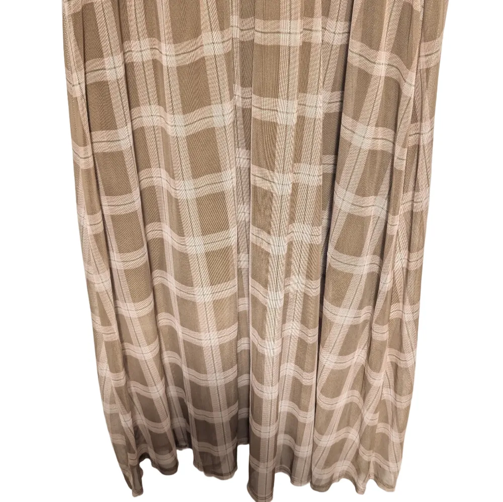 AUW Plaid Mesh Overlay Midi Dress Large Sheer Y2K Neutral Minimalist Chic Twee Pink - Image 10