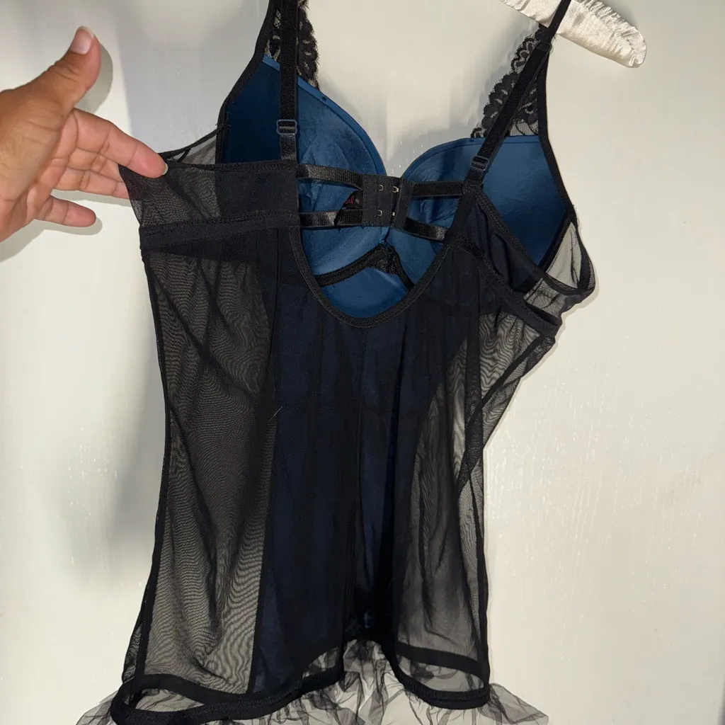 Elegant Black and Blue Lace Chemise Size 1X - Image 6