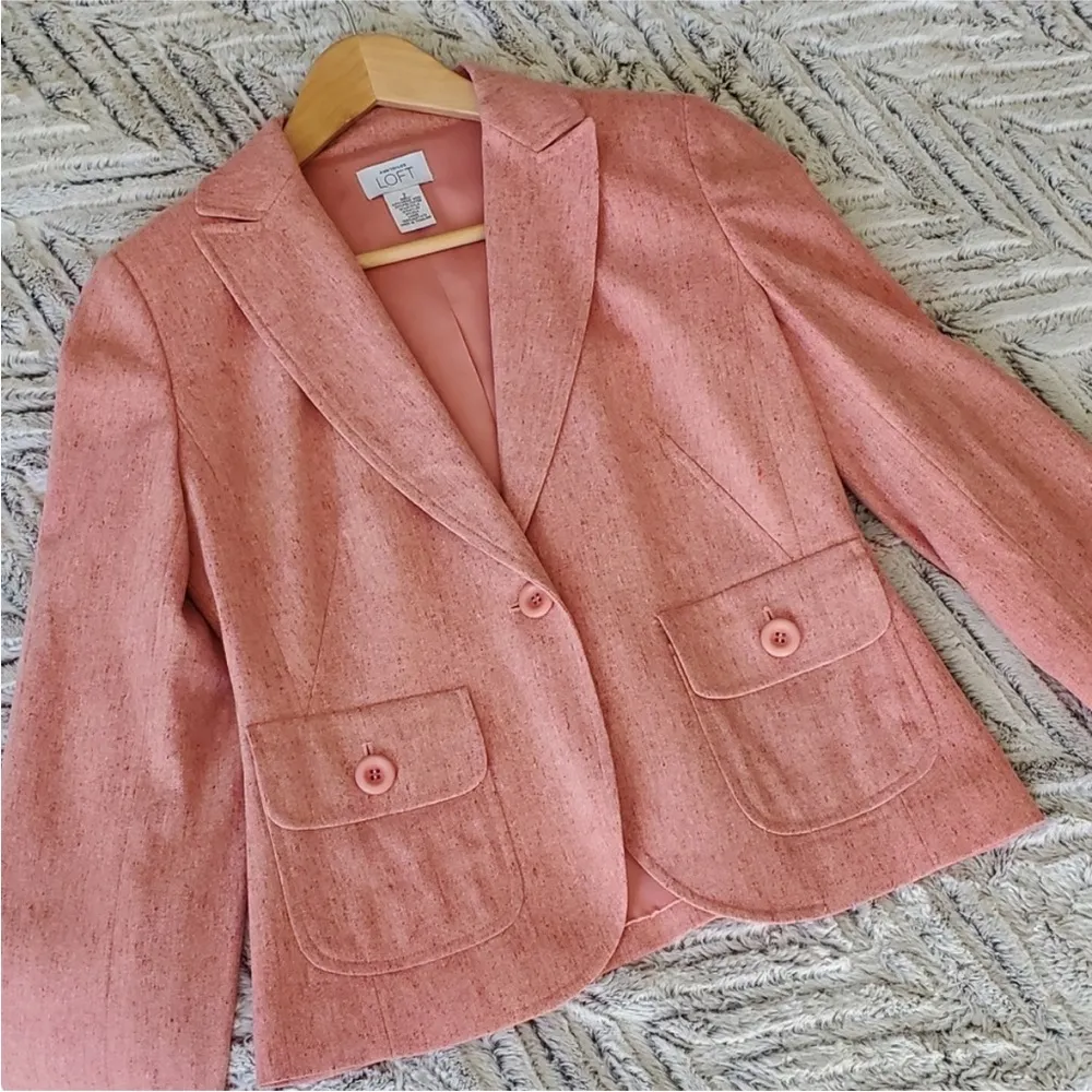 LOFT Dusty Pink Tweed Blazer Wool Blend with Silk Lining Sz 6 - Image 2