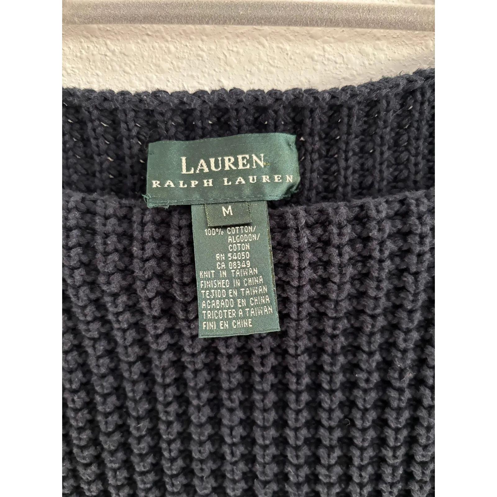 Lauren Ralph Lauren Chunky Knit Sweater Women Medium Blue Cotton Nautical Preppy - Image 3