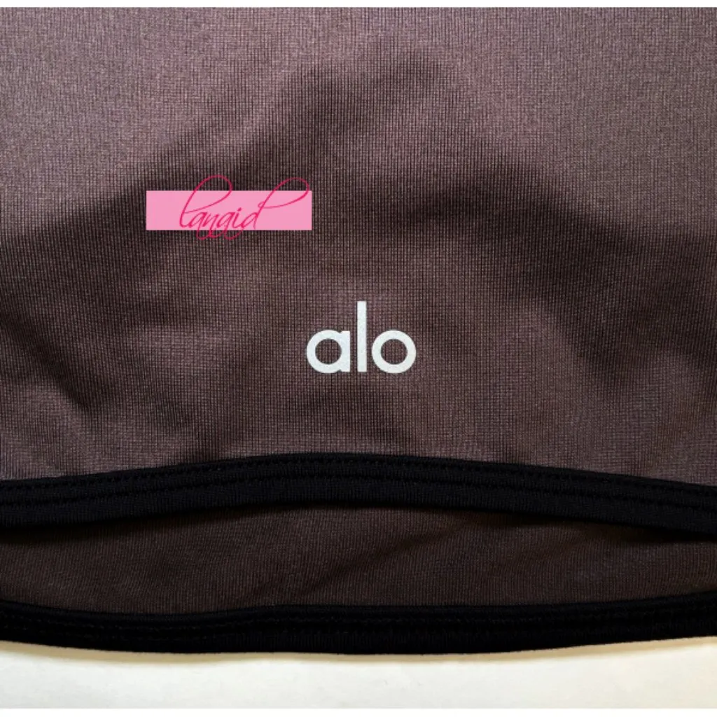 Alo Airbrush Streamlined Bra Tank Raisin Black Padded Cropped Bralette Crop Top - Image 9