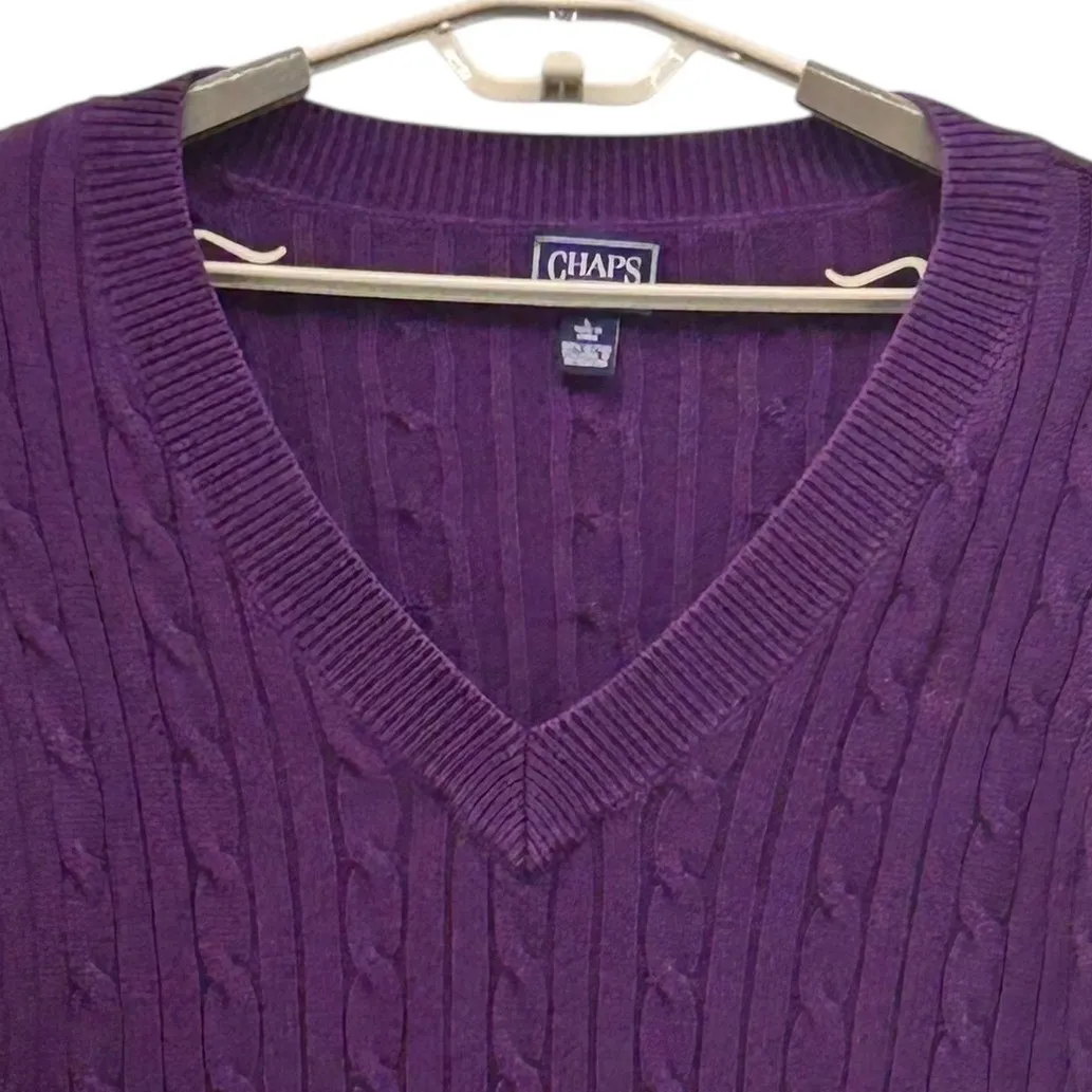 Chaps Cable Knit Sweater Large Purple Preppy - Image 3
