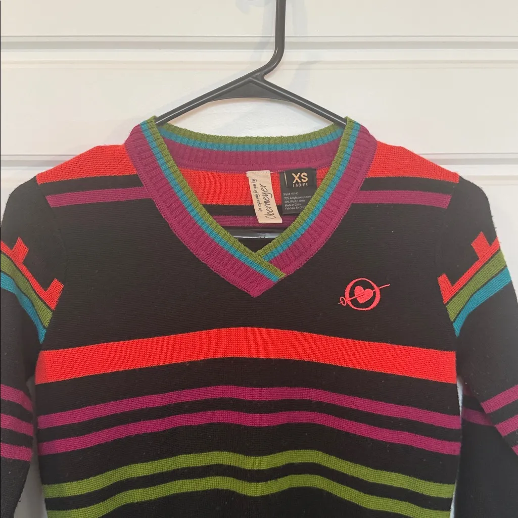 Vintage Obermeyer Ski Sweater Black With Horizontal Stripes XS - Image 7