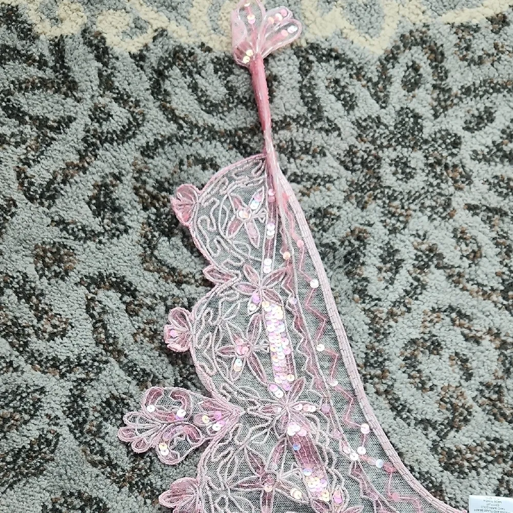 Vintage Nylon Beaded Shoulder Shawl Pink - Image 4