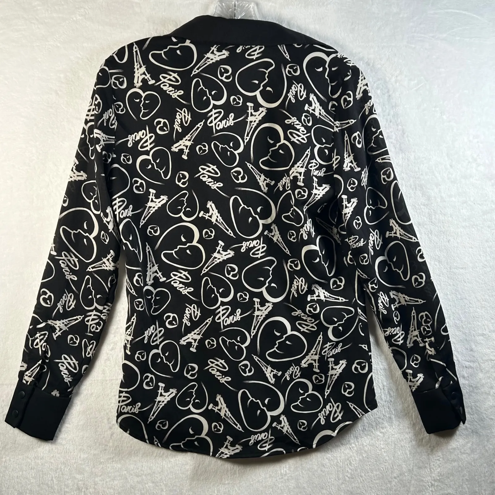 Catherine Malandrino Paris Eiffel Tower Hearts Print Button Up Shirt Top XS - Image 2