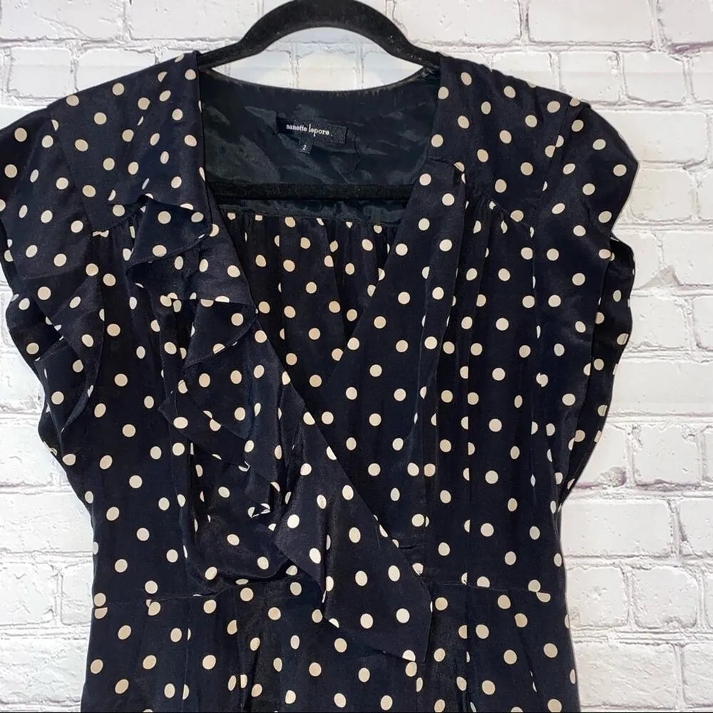 Nanette Lepore Black & Cream Polka Dot Silk Dress - Image 2