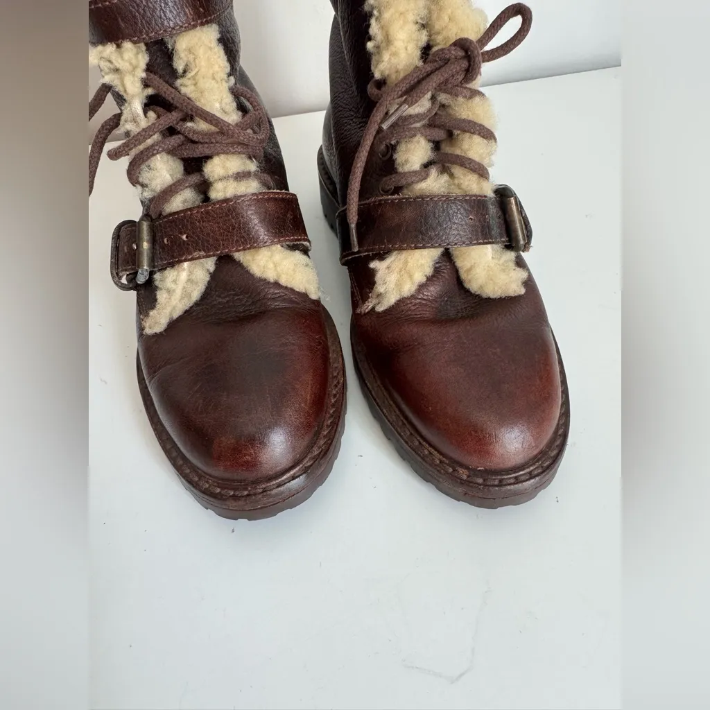 RALPH LAUREN POLO SPORTSMAN Leather Lace-Up Ankle Boots Shearling Wool 7.5 - Image 3