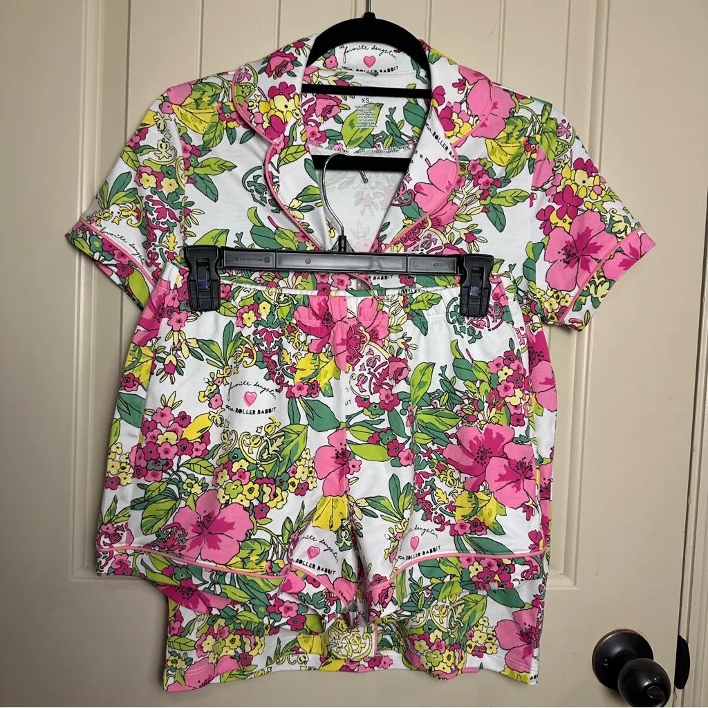 Favorite Daughter x Roller Rabbit "Breakfast in Bed" Polo Pajama Set XS NWOT - Image 3