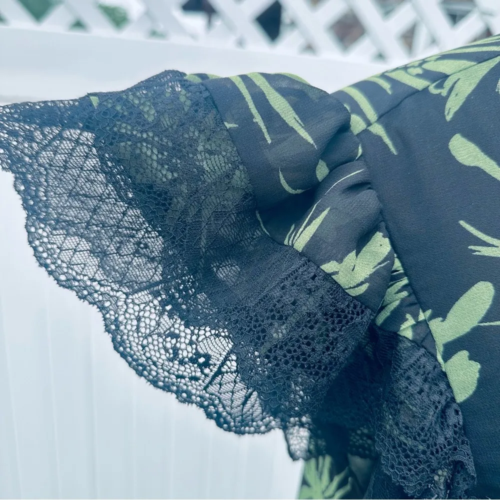 Mint Velvet Samira Print Frill Dress Green - Image 13