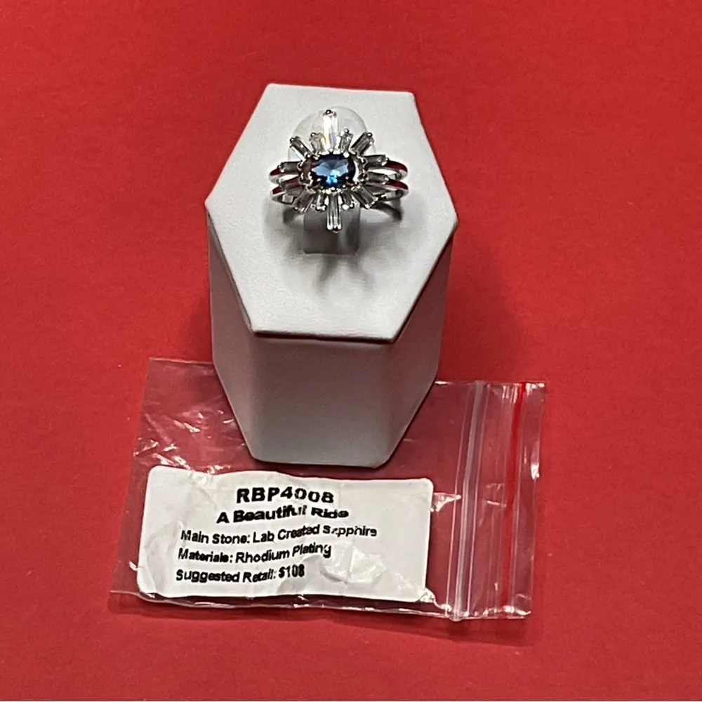 Bomb Party RBP4008 “A Beautiful Ride” LC Sapphire on Rhodium Size 8 Ring NWT Blue - Image 3