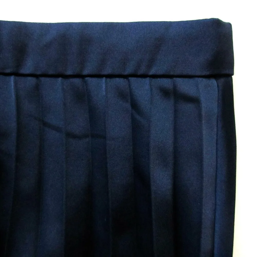 NWT J.Crew Pleated Midi in Navy Blue Satin A-line Flared Skirt 10 $98 - Image 3