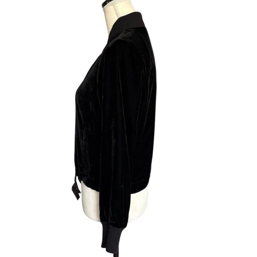J. Crew Women's XS Black Velvet Bomber Jacket Casual - Image 2