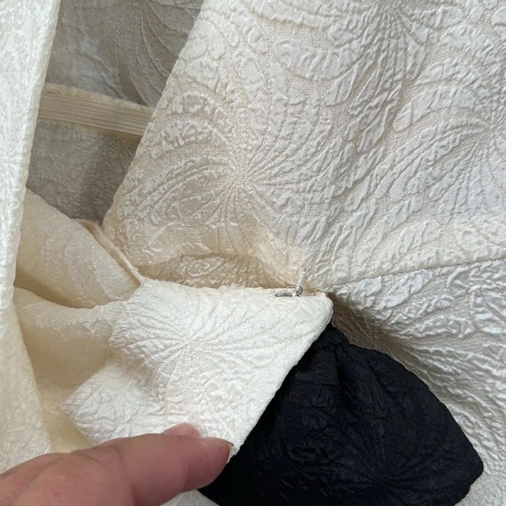 Vintage Leslie Fay Petites Textured Peplum Top & Skirt Set Black Cream 14 - Image 2