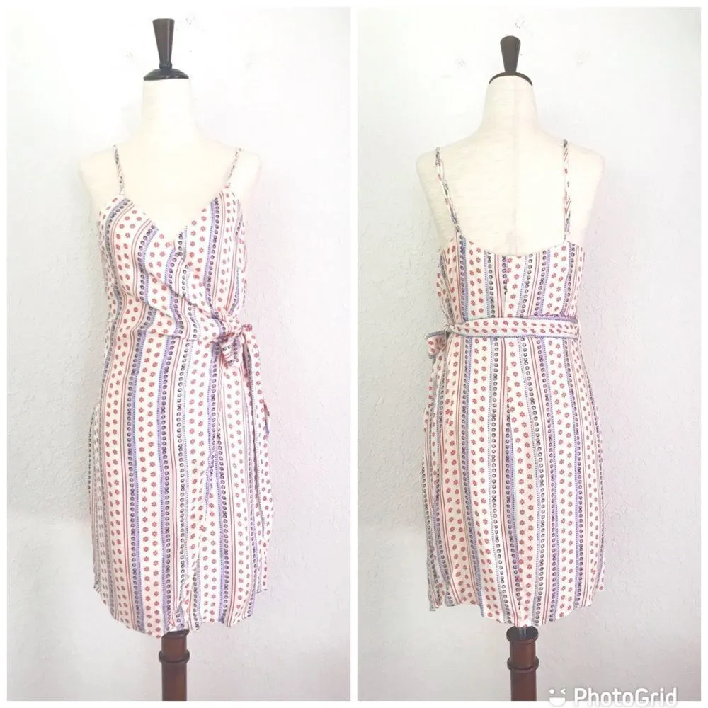 JETSET DIARIES Mini Wrap Dress Floral Print Spaghetti Strap‎ Cream Medium New - Image 2