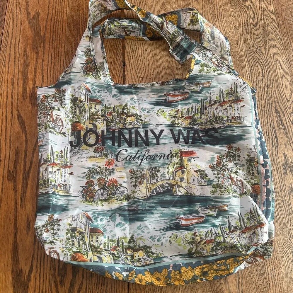 Johnny Was California New artsy printed retro nylon packable tote bag chic - Image 7