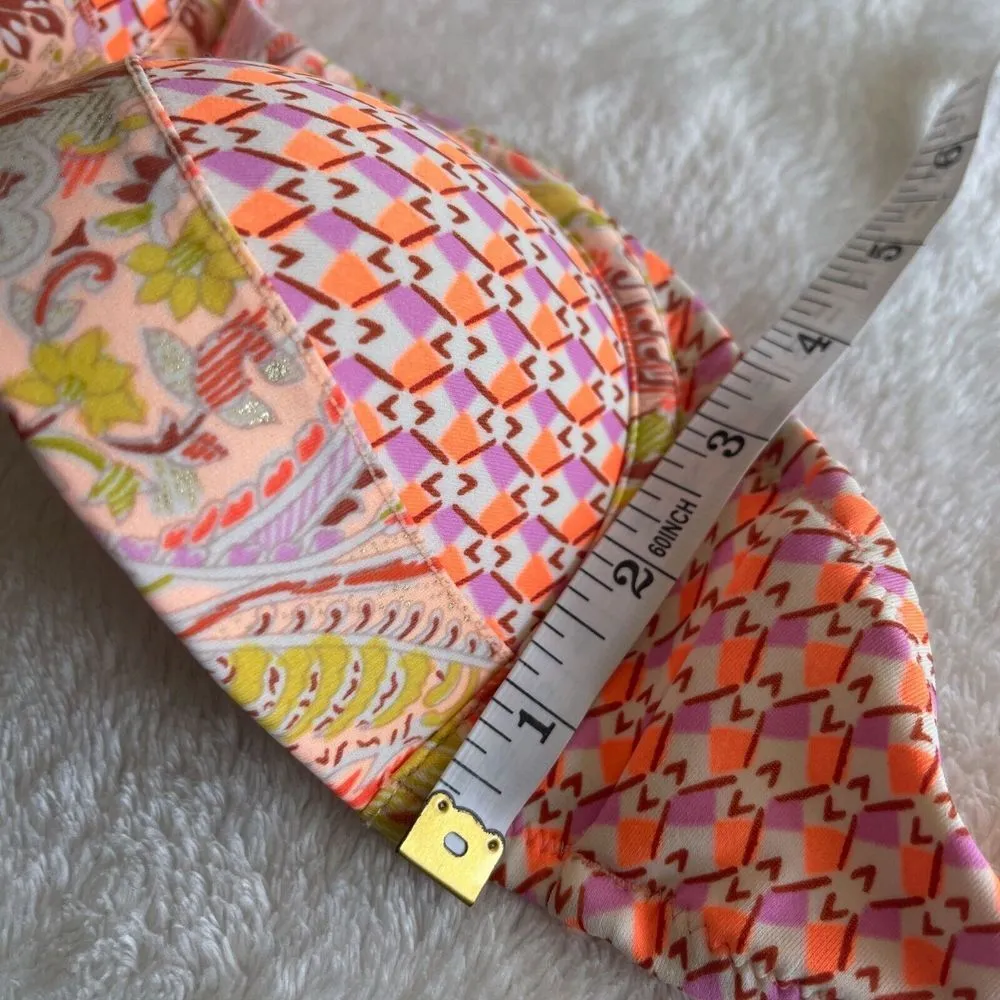Victorias Secret Bandeau Bikini Top Size 32B Pink Geo Paisley Strapless Swimwear - Image 7