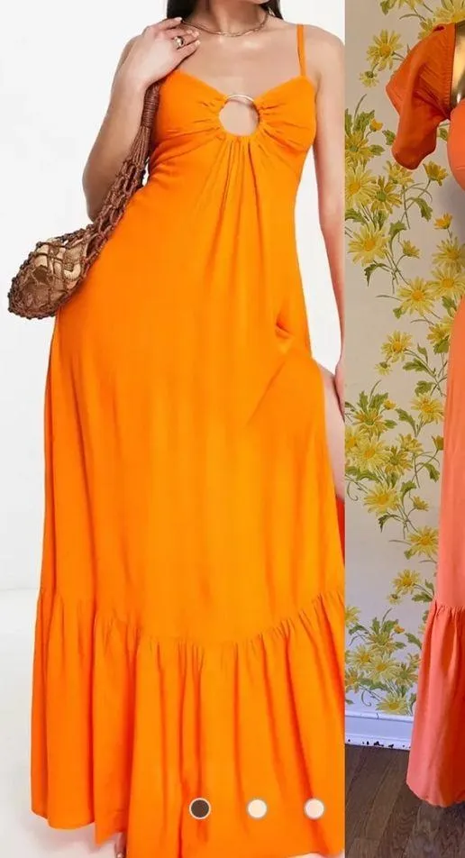 backless tiered maxi beach dress in orange size S/M - Image 12