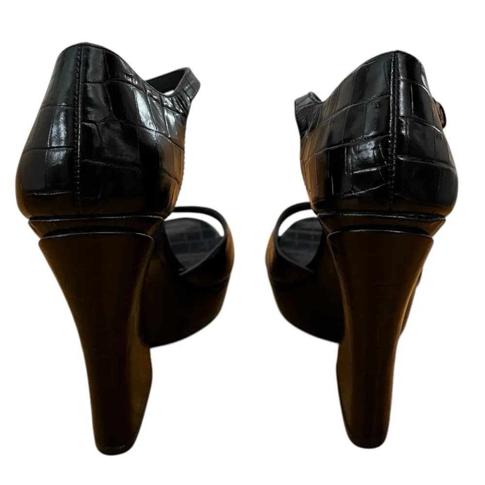 Alice & Olivia Croc Embossed Platform Sandals New Black Size 10.5 - Image 5