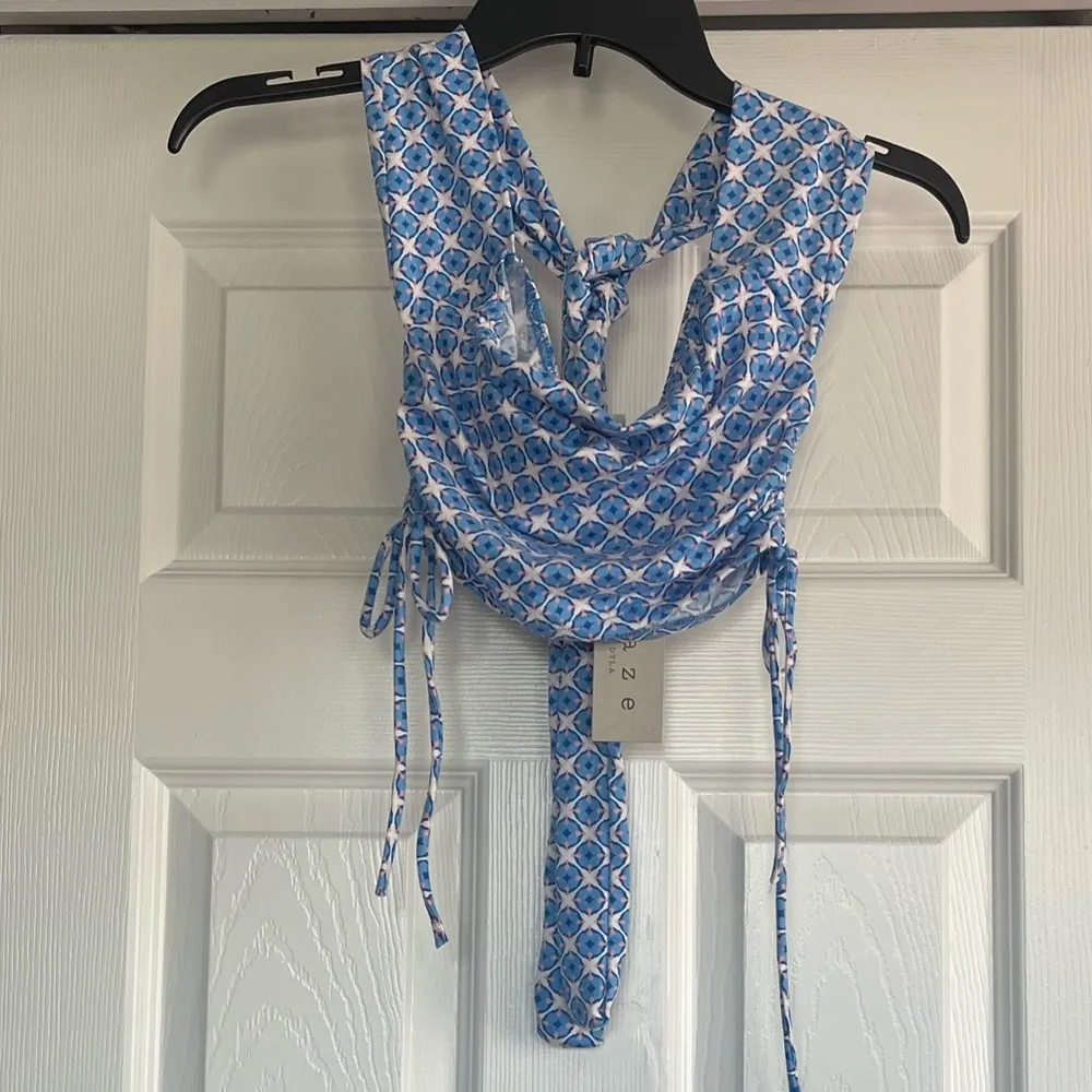 💝blue pattern tube top halter ruched strings💝 Size XXS - Image 2