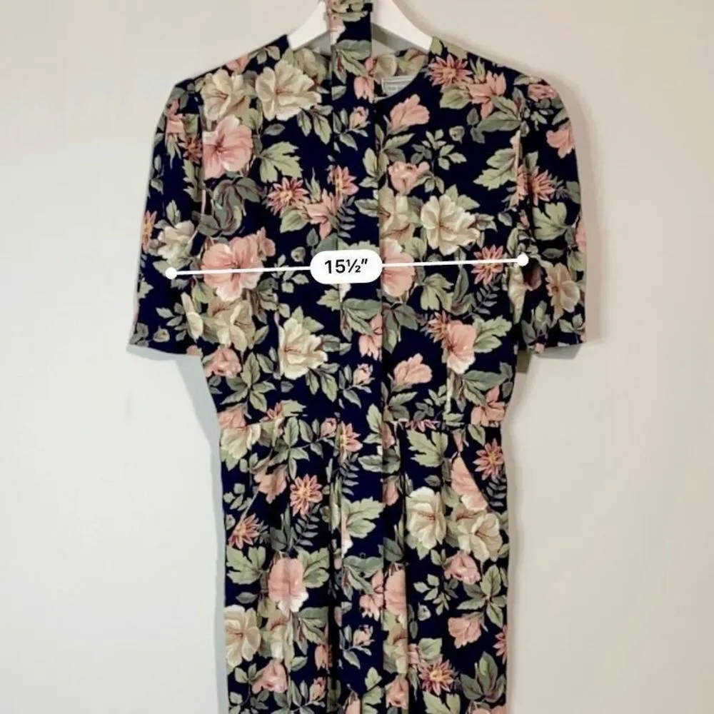 Vintage E.D. Michaels Women’s Floral Print Belted Dress Black Size 7 - Image 8